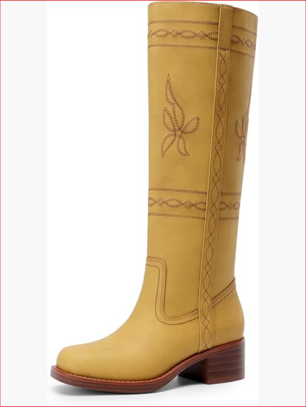 Women's Knee High Boots Pull-on Tall Shaft Western Stitching Square Toe Faux